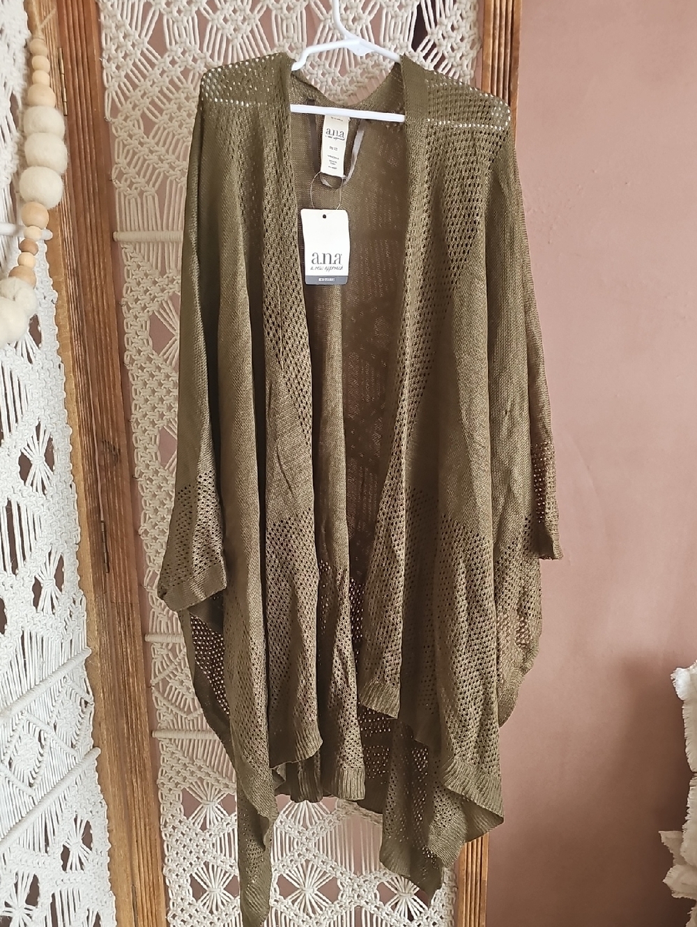 a.n.a Olive Open-Weave Draped Cardigan